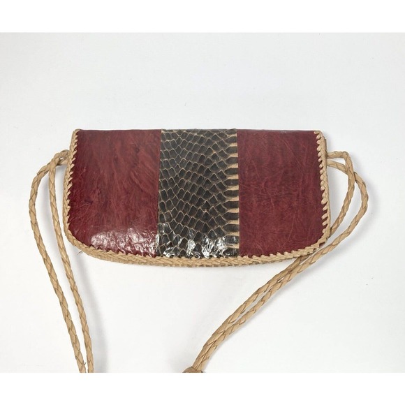 Real Python Snakeskin Burgundy Red Vintage 1970’s Handmade Shoulder Strap Bag - Picture 8 of 8